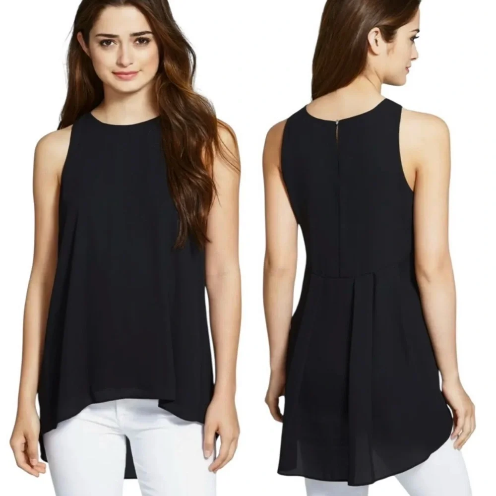 NWT Vince Camuto Sleeveless Georgette Tunic Blouse Black Size S
